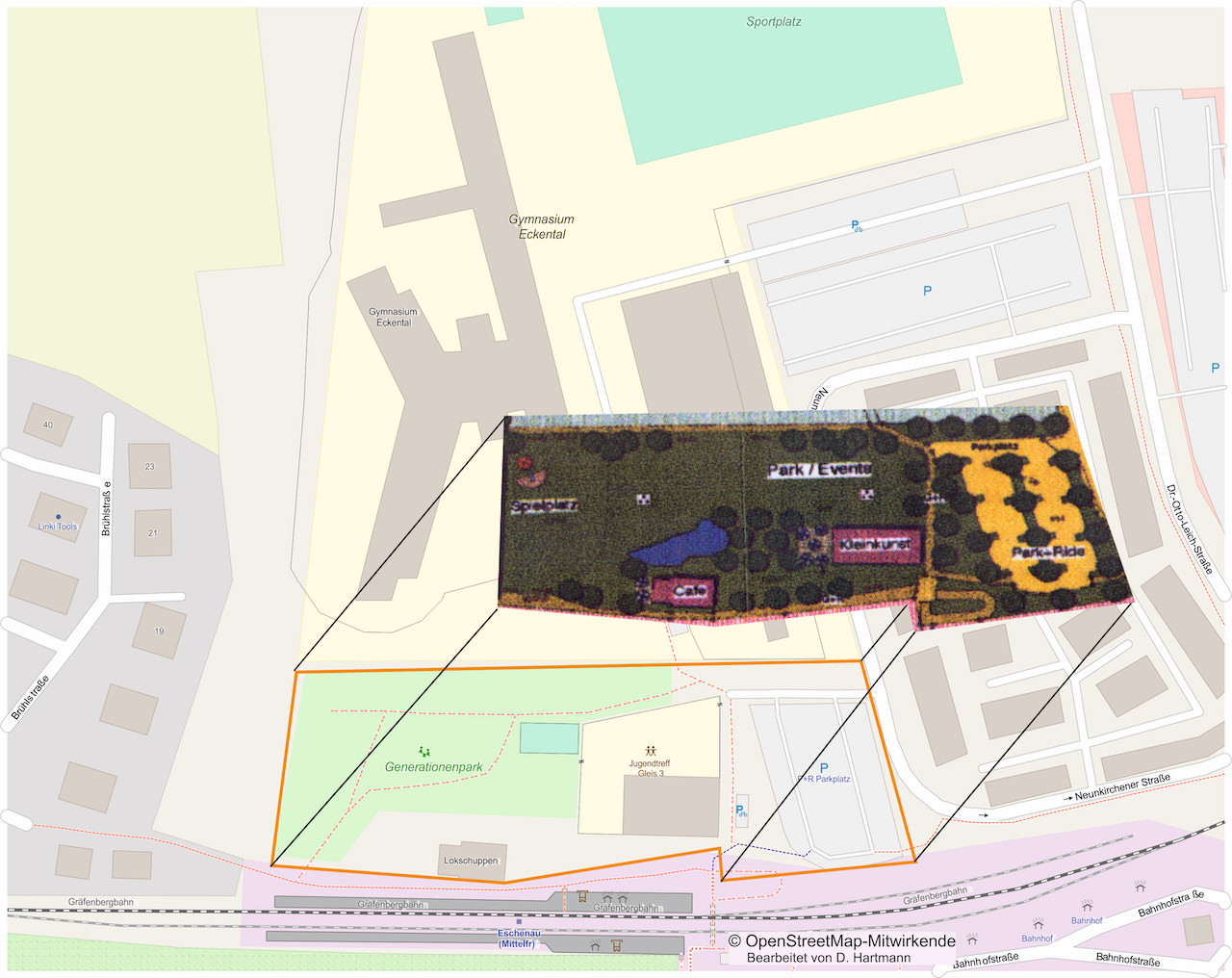 Lageplan des Generationenparks in Eschenau mit dem Entwurf aus dem Jahr 2007