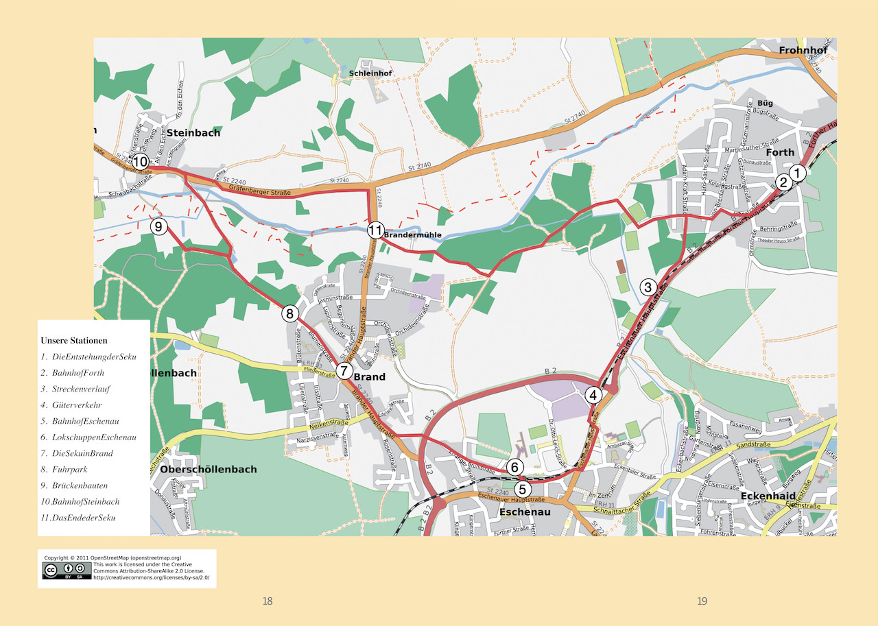 Karte mit den 11 Stationen des Spaziergangs 